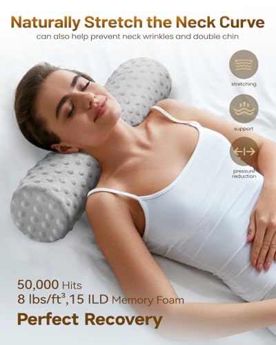 Memory Foam 5" Round Pillow, Cervical Neck Roll Pillow for Pain Relief - color: Velvet Dots Grey, size: 5"H