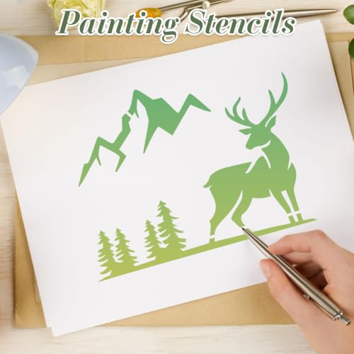 Deer Stencils for Crafts Reusable 9Pcs Stencils(7.8X7.8 Inch) | DIY Art Painting Stencil Furniture Decor Kit for Wood Embroidery Wall Silk Screen Journaling - color: Deer