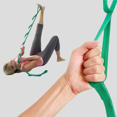 Stretching Strap Yoga Strap for Home Workout, Exercise, Pilates and Gymnastics, 10 Loops Non-Elastic Stretch Bands with Aesthetic Packaging for Women & Men - color: Green