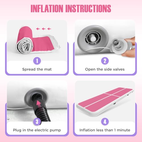 Inflatable Gymnastics Mat Air Tumble Track Tumbling Mats with Pump - color: White Pink Purple, size: 13ft*3.3ft*4inch(4m*1m*10cm)