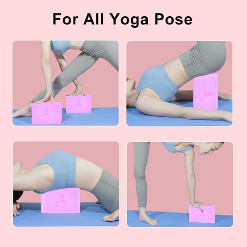 RETON Yoga Blocks Set, High - Density Yoga Block with 2 Strap, Lightweight Foam Brick Yoga Pilates Blocks, Anti-Slip Yoga Brick with Embossed Design for Posture Adjustment and Movement Assistance - color: Pink