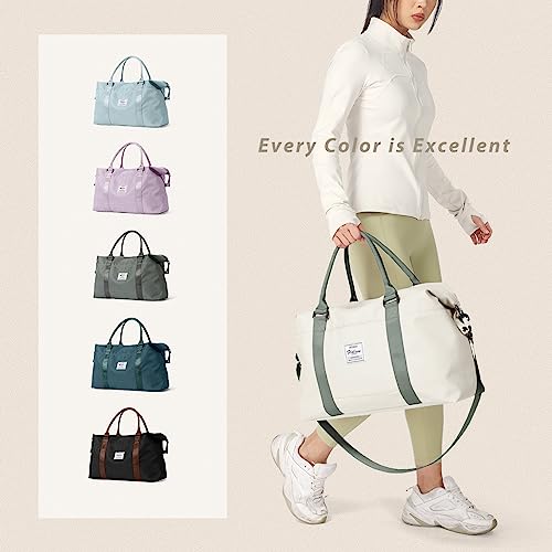 Travel Duffel Bags for Women Mens Waterproof Weekender Carry on Bag Sports Gym Bag Travel Tote Bags with Wet Pocket Overnight Bag Workout Duffel Bags with Trolley Sleeve Beige with Green - color: F9-Beige Green