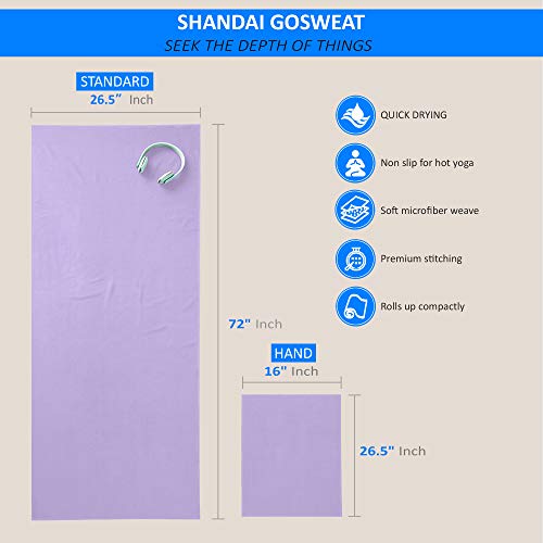 Shandali GoSweat Non-Slip Hot Yoga Towel with Super-Absorbent Soft Suede Microfiber in Many Colors, for Bikram Pilates and Yoga Mats. - color: Violet, size: 72.00" x 26.50"