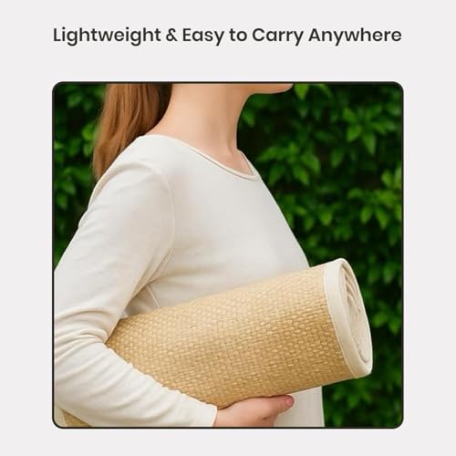 LFH Home Handmade Straw Yoga Mat For Exercise, Workout, Fitness - Perfect Heavy Quality Eco Friendly Natural Straw Reversible Yoga Mat for Men & Women - 72x24 Inch - color: White