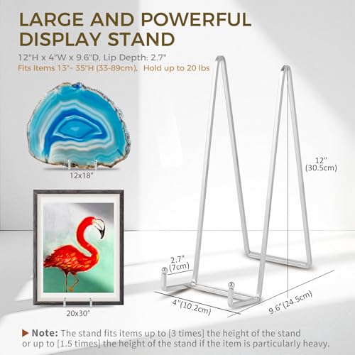 Large Plate Holder Display Stand - 12 inch Super Tall Big Plate Stands for Heavy Duty Display - Metal Picture Frame Stand - Tabletop Easel Stand for Decorative Platter | Plaque | Book - 2 Pack -Silver - color: Silver 12 Inch-2