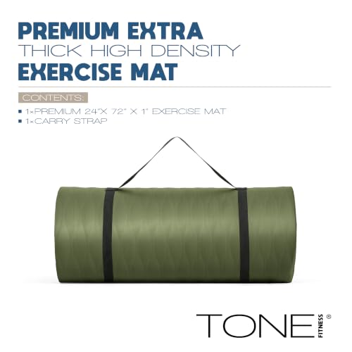 Tone Fitness 1-Inch Thick Yoga Mat | High-Density, Non-slip Exercise Mat with Carrying Strap for Yoga, Pilates, & Home Gym Workouts | Multiple Options - color: Green, style: Mesh