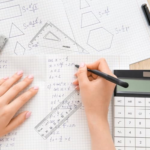 Triangular Ruler Set, 4PCS Geometry Set, Professional Drafting Tools | 6 Inch Straight Ruler, Geometric Protector, 2 Triangle Rulers for Students, School, Office, Engineering, Drafting, Drawing