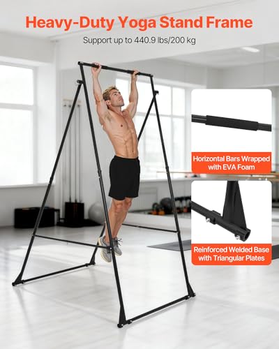 VEVOR Aerial Yoga Frame & Hammock, 551.15 lbs Load Capacity, 9.68 ft Height Professional Training Swing Stand Comes with 13.1 Yards Aerial Hammock, Yoga Rig for Indoor Outdoor, Purple,Blue - color: Black, size: 68.9 × 51.2 × 94.5 inch