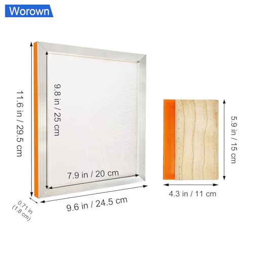 Worown 8 x 10 Inch Aluminum Silk Screen Printing Frame with 110 White Mesh, and Including 4 x 6 Inch Wooden Screen Printing Squeegee - size: 8 x 10 Inch
