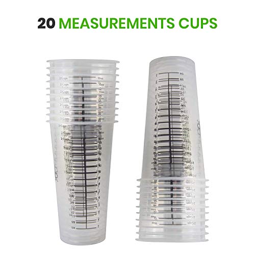 Disposable Measuring Cups for Resin – Pack of 20 16oz Clear Plastic Graduated Epoxy Mixing Cup for Paint, Resin, Stain – 1/2 Pint Reusable Plastic Measuring Cup for Cooking & Baking