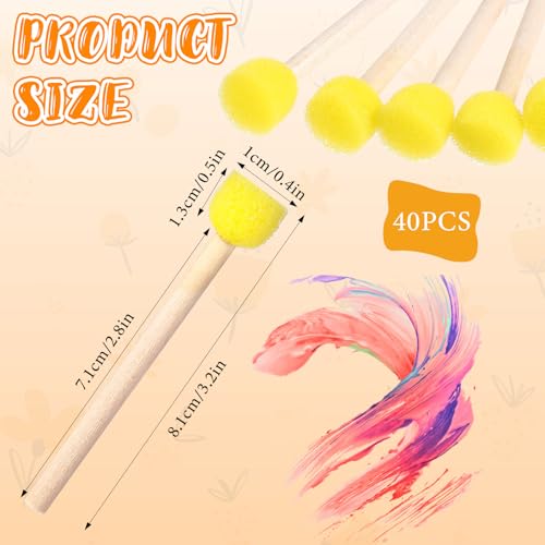 40 Pcs 0.5 Inch Sponge Brush, Round Foam Brushes for Painting, Wooden Handle Sponge Paint Brush for Painting, Crafts, Staining Tools, Art Supplies(Yellow)