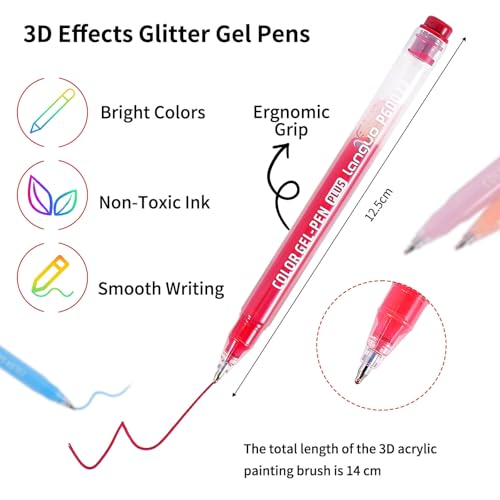 Acrylic Gel Pens, 36 Colors 3D Colored Acrylic Paint Pens Markers with 1.0mm Bullet Tip for Coloring Books, Colored Gel Journal Pen for Rock Painting, Fabric, Wood, Wood, Black Paper, Art Supplies - color: 36 Colors 3D