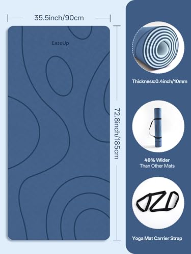 EaseUp Large Yoga Mat 73x35.5x0.4",10mm Thick Non-Slip for Home Workout - color: Blue/sky blue