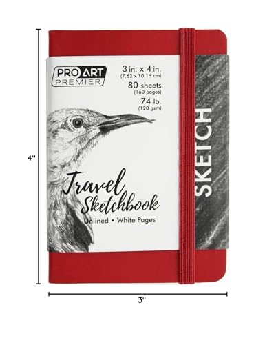 Pro Art Premier Sketch Book Travel 4"x 3" White 74lb Red 80 Sheets, Sketch Book, Sketchbook, Drawing Pad, Pad, Drawing Paper, Art Book, Paper, Sketchbook for - color: 3x4 Red