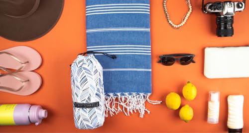 BAY LAUREL Turkish Beach Towel with Travel Bag 39 x 71 Quick Dry Sand Free Lightweight Large Oversized Towels Light - color: Denim Blue