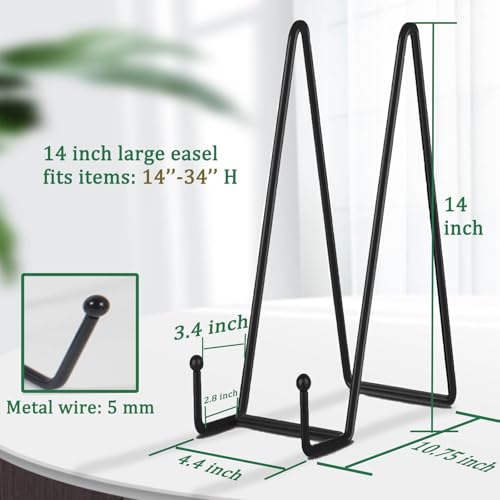 Decolore 5 Pack 14 Inch Black Picture Stand Large Plate Stand for Display Table Top Easel for Picture, Posters, Decorative Plate, Book and Canvas