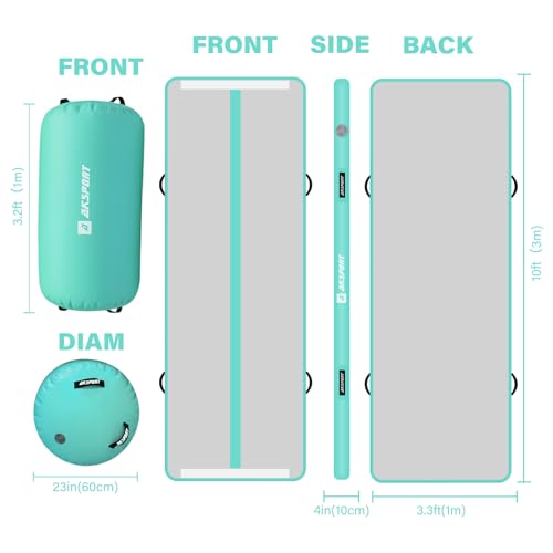 AKSPORT Air Roller Gymnastics Air Barrel for Backbends and Back Handsprings Exercise Training with Electric Air Pump for Home Use/Yoga/Cheerleading/Tumbling/Back Walkovers - color: Mint Green, size: 118inx39.4inx4in & 39inx23.6in(Diam)