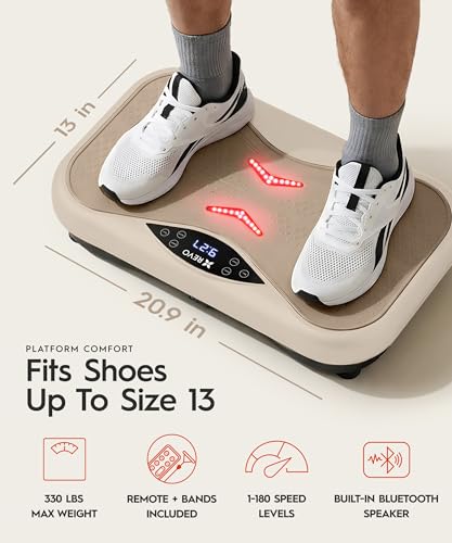 REVO Wave Board with Red Light Therapy | Vibration Plate for Lymphatic Drainage with Bluetooth Speakers, Resistance Bands, Remote | Exercise Machine for Full Body Workout Platform | 330 Lbs Capacity