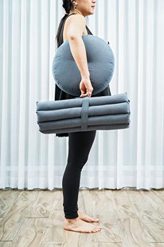 Leewadee Meditation Cushion Set – 1 Small Zafu Yoga Pillow and 1 Small Roll-Up Zabuton Mat Filled with Kapok - color: Cl13 - Grey