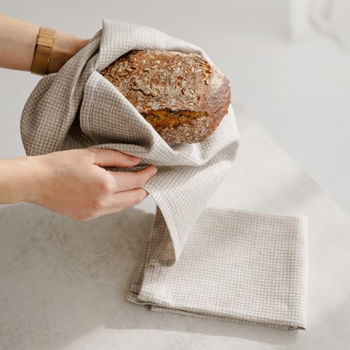 European Flax Linen Kitchen Towels Set of 2 - 16x28-inch - Waffle Weave - color: White Natural, size: Hand Towels