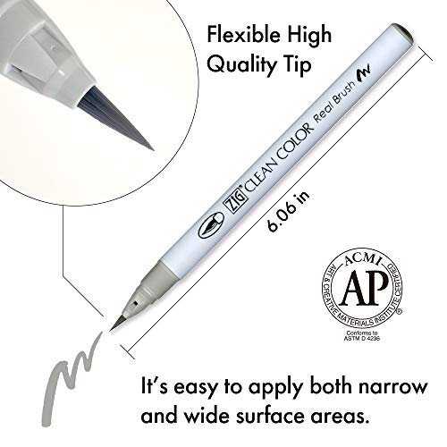 Kuretake ZIG Clean Color Real Brush Marker, Flexible Brush Tips, Watercolor Pens for Painting, Drawing, Calligraphy and Brush Lettering for Artists, Made in Japan (6 Cool Gray Colors set) - style: 6 Cool Gray Color set