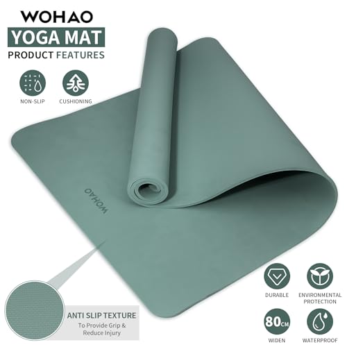Extra Wide & Thick 8mm Yoga Mat, 72"x31.5" | Large Non Slip Exercise Mat, Premium POE Material, Superior Cushioning & Stability, With Strap for Home Gym, Pilates - color: Dark Green