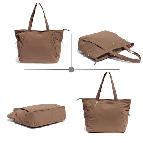 ESVAN Yoga Tote Bag for Women Shoulder Bags Drawstring for Office Workout Travel Carryall Pilates Gym and Beach - color: Coffee