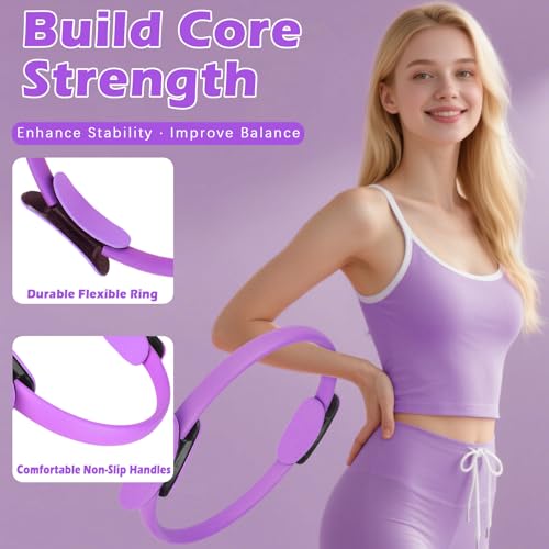 Pilates Kit for Home Workouts – Pilates Equipment Set with Ring, Ball, Resistance Bands, Pilates Accessories, Pilates Essentials Kit for Women, Pilates Sets for Home Exercise - color: Purple