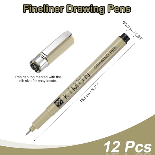 PATIKIL Fineliner Pens, 0.5mm Fine Points Drawing Pen Waterproof Inking Markers Liner Artist Watercolor Supplies Drawing Kit for Adult Sketching Journaling, Pack of 12 - style: 0.5mm Fine Points