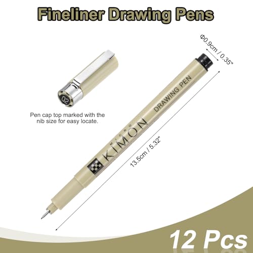 PATIKIL Fineliner Pens, 0.3mm Fine Points Drawing Pen Waterproof Inking Markers Liner Artist Watercolor Supplies Drawing Kit for Adult Sketching Journaling, Pack of 12 - style: 0.3mm Fine Points