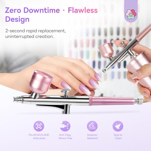SAVILAND Advanced Airbrush Gun: Zero Downtime Flawless Design Airbrush Kit Portable Airbrush Accessories 0.3mm Needles Nail AirBrush Machine for Painting Cake Decorating Barber Model Makeup Nail Art - color: Red