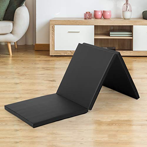 Exercise Mat 2'x6'/4'x8'/4'x10' Gymnastics Mat Folding Gymnastics Tumbling Mats 1.6"-2" Thick PU Leather Yoga Mat Portable With Carrying Handles for home Workout outdoor Yoga Pilates - color: Black, size: 2*6FT