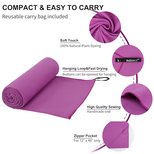 Rainleaf Microfiber Towel Quick Dry Camping & Travel & Gym Towel. Compact | Super Absorbent, Lightweight, Fast Drying. Suitable for Beach, Bath, Backpacking, Hiking, Swim. - color: Purple, size: 24.00" x 12.00"