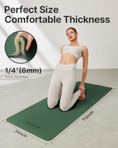 Yoga Mat,Non-Slip TPE Exercise Mat(1/4 Inch) for Pilates, Fitness & Barefoot Workouts, Home Gym Studio with Strap & Bag - color: Green, size: 31 x 0.24 Inches