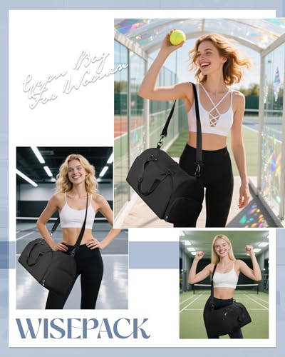 Gym Bag for Women with Shoe Compartment Lightweight Travel Duffle Bags Carry on Bag Overnight Weekender Duffel Bag with Wet Pocket Personal Item Travel Bag Tote Bag Workout Dance Bag Black - color: E12-Black