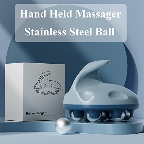 WMM Hand Held Massager, Full Body Massage Tool with Roller Ball Massager Manual 360-degree-roller for Muscle Back Neck Joint Foot Shoulder Leg Pain Relief with Portable Design - color: Blue