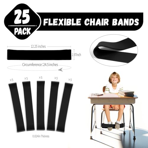 25 Pack Chair Bands for Kids with Fidgety Feet, ADHD Tools for Kids, Improve Focus & Reduce Restlessness, Chair Bands for Sensory ADHD ADD Autism - Classroom & Home Must Haves (Black) - color: Black, size: 25 Pack