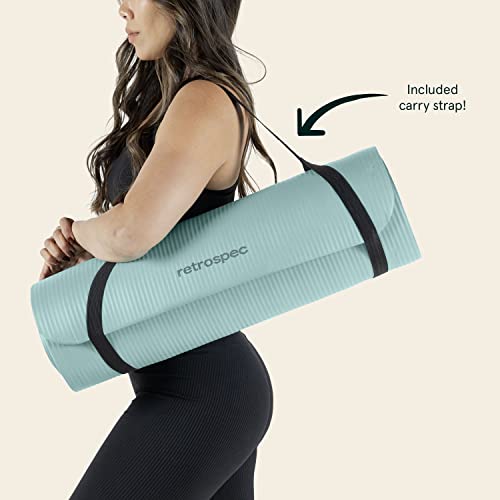 Retrospec Solana Yoga Mat Thick 1/2in Non-Slip Workout Mat with Nylon Strap - 72x24in Exercise Mat for Pilates, Stretching & Fitness - BPA Free, Easy Clean - color: Blue Ridge