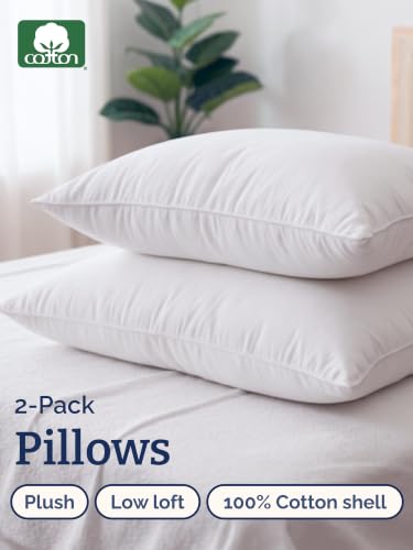 100% Cotton Bed Pillows - Queen Size Set of 2 - 20" x 30" (White) - size: Queen