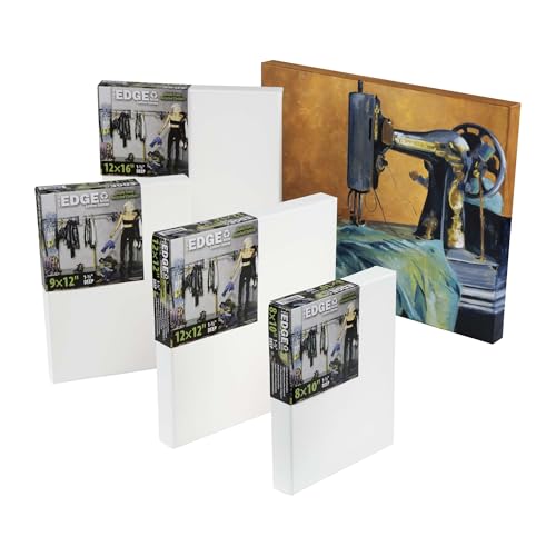 The Edge Eco-Friendly Recycled Cotton Stretched Canvas for Painting - 16x20 Box of 3 - Medium-Textured, Triple Acrylic Primed All Media Painting Canvas, 320gsm, 1-1/2 in. Deep Pine Stretchers - size: 16x20 in