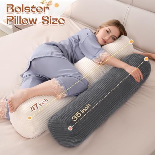 1 MIDDLE ONE Body Pillow for Adults, Long Bolster Pillow for Bed, Decorative Round Roll Hug Pillow with Corduroy Cover (Dark Grey, 47x7.87 inch) - color: Dark Grey (Corduroy), size: 47 inch