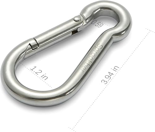 sprookber Stainless Steel Spring Snap Hook Carabiner - 304 Stainless Steel Caribeener Clips, Set of 6 - color: Silver, size: 4 Inch
