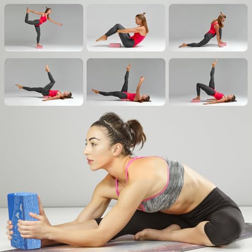 2-Pack Yoga Blocks, High-Density 9"x6"x3" Yoga Brick Foam Blocks Non-Slip EVA Foam Block Yoga Props Accessories for Yoga Pilates Stretching and Meditation - color: Camo Blue