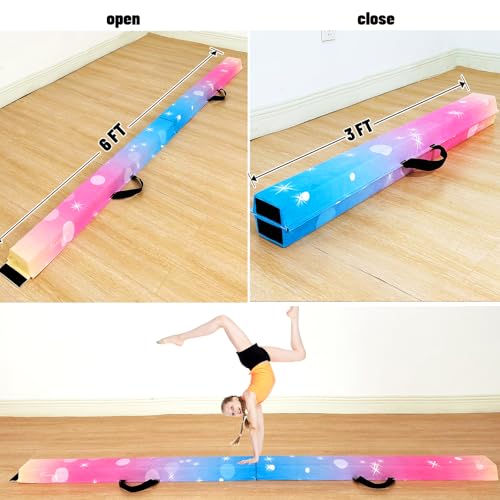 Marfula 6 FT / 8 FT / 9 FT Folding Gymnastics Beam Foam Balance Floor Beam - color: Bubble Rainbow, size: 6 Ft