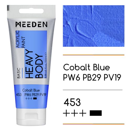 MEEDEN Acrylic Paint Cobalt Blue: 100ml/3.38oz x 2 with Titanium White | Heavy Body Artist Acrylic Paint Set for Canvas, Wood & Craft, Non-toxic Creamy Art Paint with Titanium White for Mixing - color: Cobalt Blue, size: 2 Tubes
