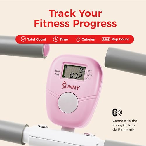 Sunny Health & Fitness Smart Row-N-Ride Glute & Leg Trainer, Foldable Squat Assist Rower with Exclusive SunnyFit App Connection - color: Pink