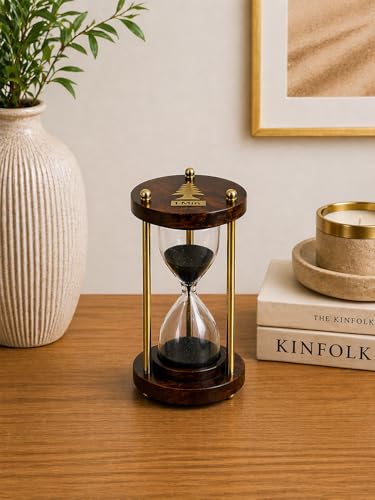 Wooden Sand Timer 4 Inch, Hourglass for Time Management and Decoration Elegant Timer for Desk Office & Decoration Study Timer (Brown Brass Sky Blue) - color: Brown Brass Black