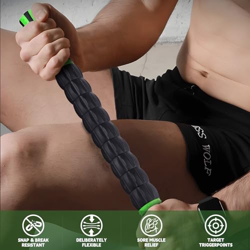 Massage Roller Stick,Muscle Roller Stick for Athletes,Liposuction Massage Roller for Lymphatic Drainage, for Relief Muscle Soreness, Trigger Points, Help Runner Legs, Back Recovery by INSCOOL - color: Green