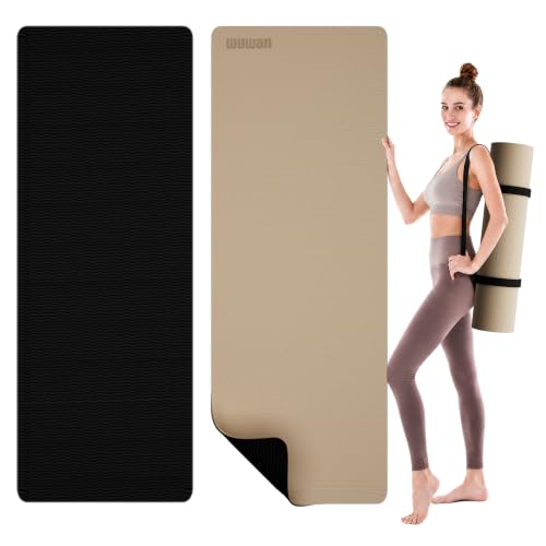 10mm0.4"TPE Yoga Mat Thick Wide Large for Home Workout Carrying Strap - color: beige