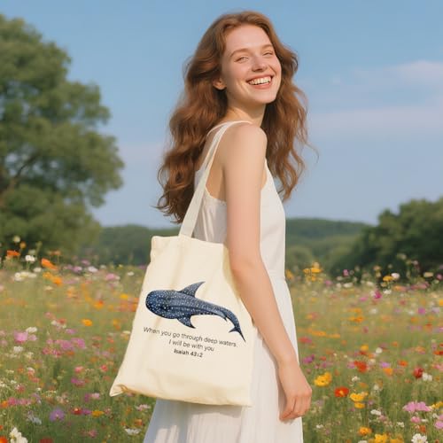 Whale Shark Makeup Bag Canvas Tote Bag Gifts for Women Friend Birthday Beach Shopping Appreciation Christmas - color: Deepwatersisaiah 388